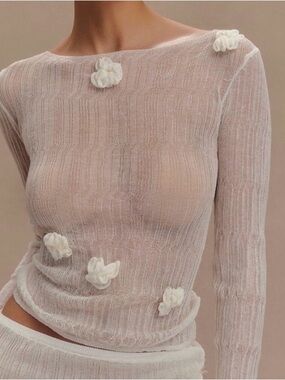 Meshki Orianna Orchid Long Sleeve Knit Top - Ivory NWT